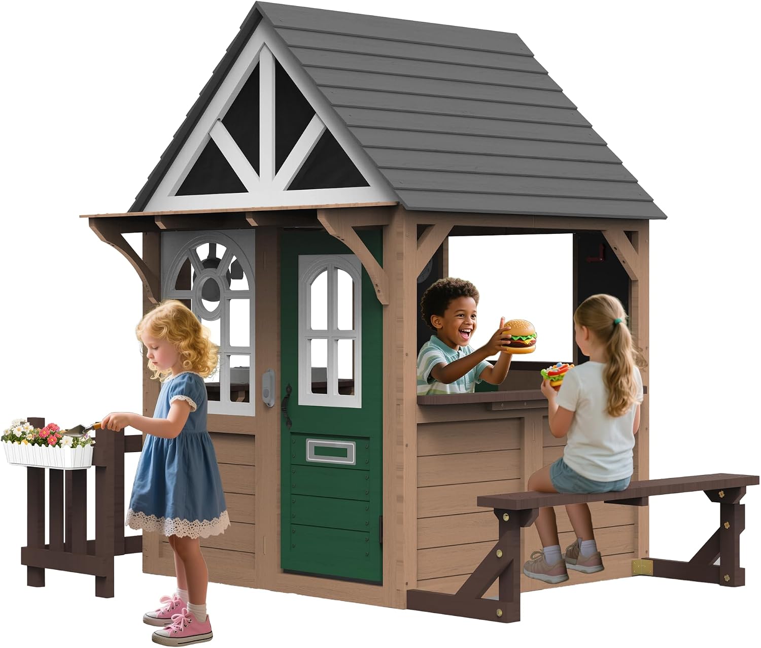 Kids Outdoor Kitchen - Seizeen Outdoor-Spielhaus für Kinder, Fichtenholz-Kinderhaus für