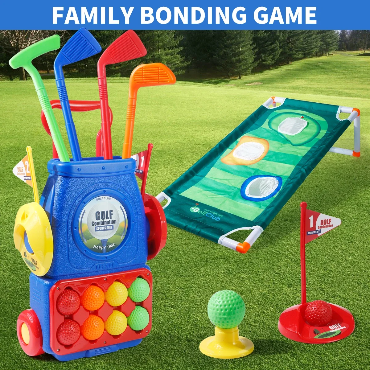 Kids Indoor Outdoor Cart - Verbessertes Kinder-Golfwagen-Spielzeug mit Golfschlägern, Bällen und