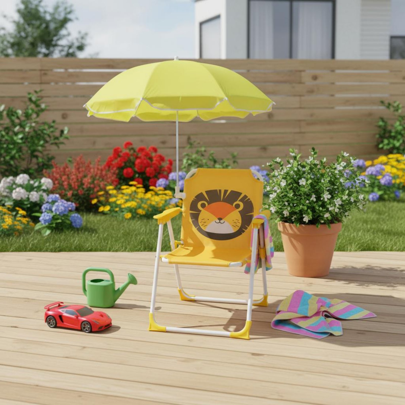 Kids Outdoor Umbrella Chair - Kinder-Strandstuhl mit Sonnenschirm, Faltbares Design, Kinderterrassenstuhl
