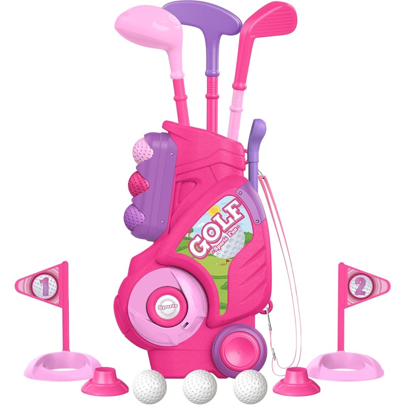 Kids Indoor Outdoor Cart - Kleinkind-Golfschläger-Set, Kinder-Golfwagen mit Rädern, Schultergurt, Sportspielzeug