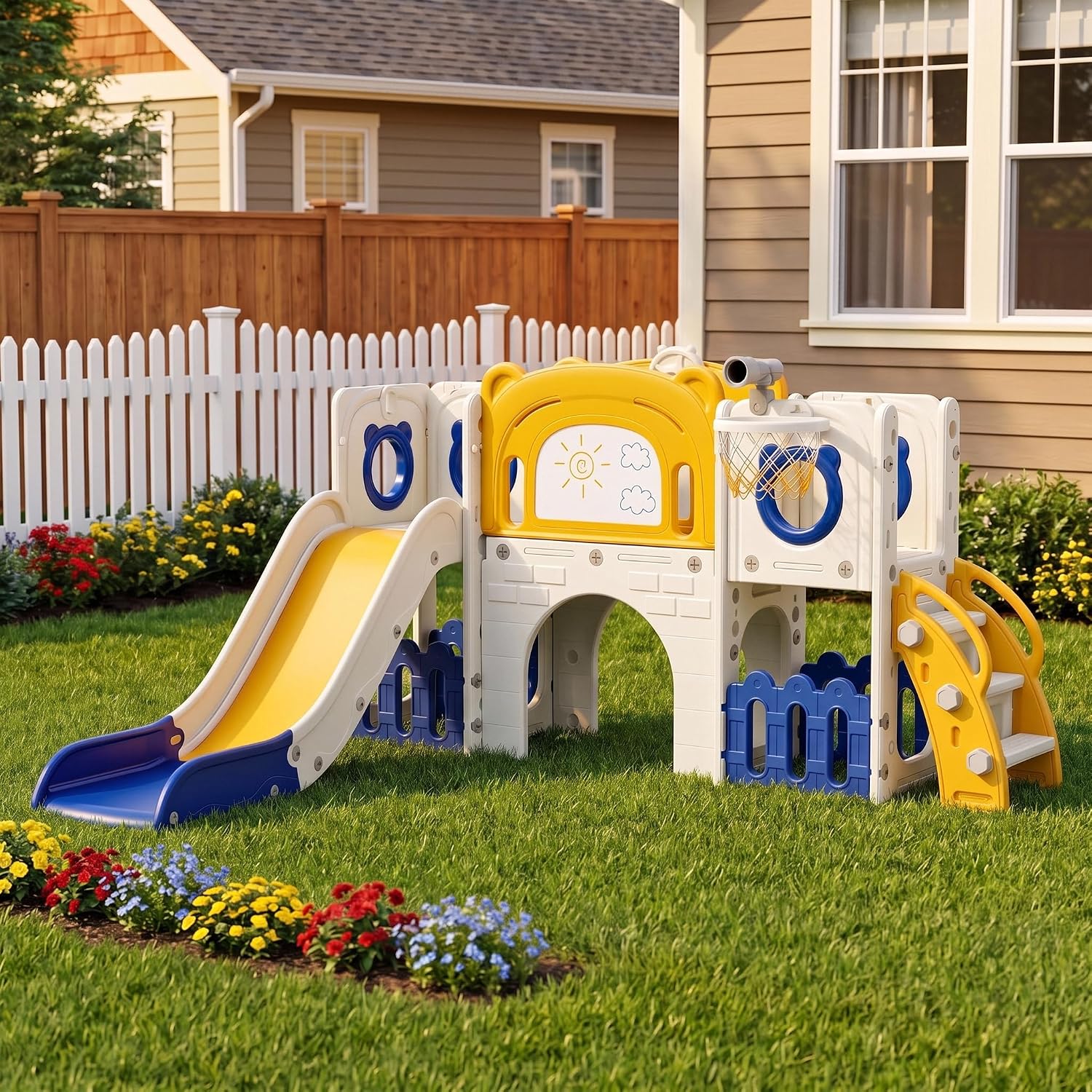 Kids Outdoor Toys B&Q - 10-in-1 Kleinkind-Rutschset, Kinder-Klettergerüst Spielplatz mit Whiteboard