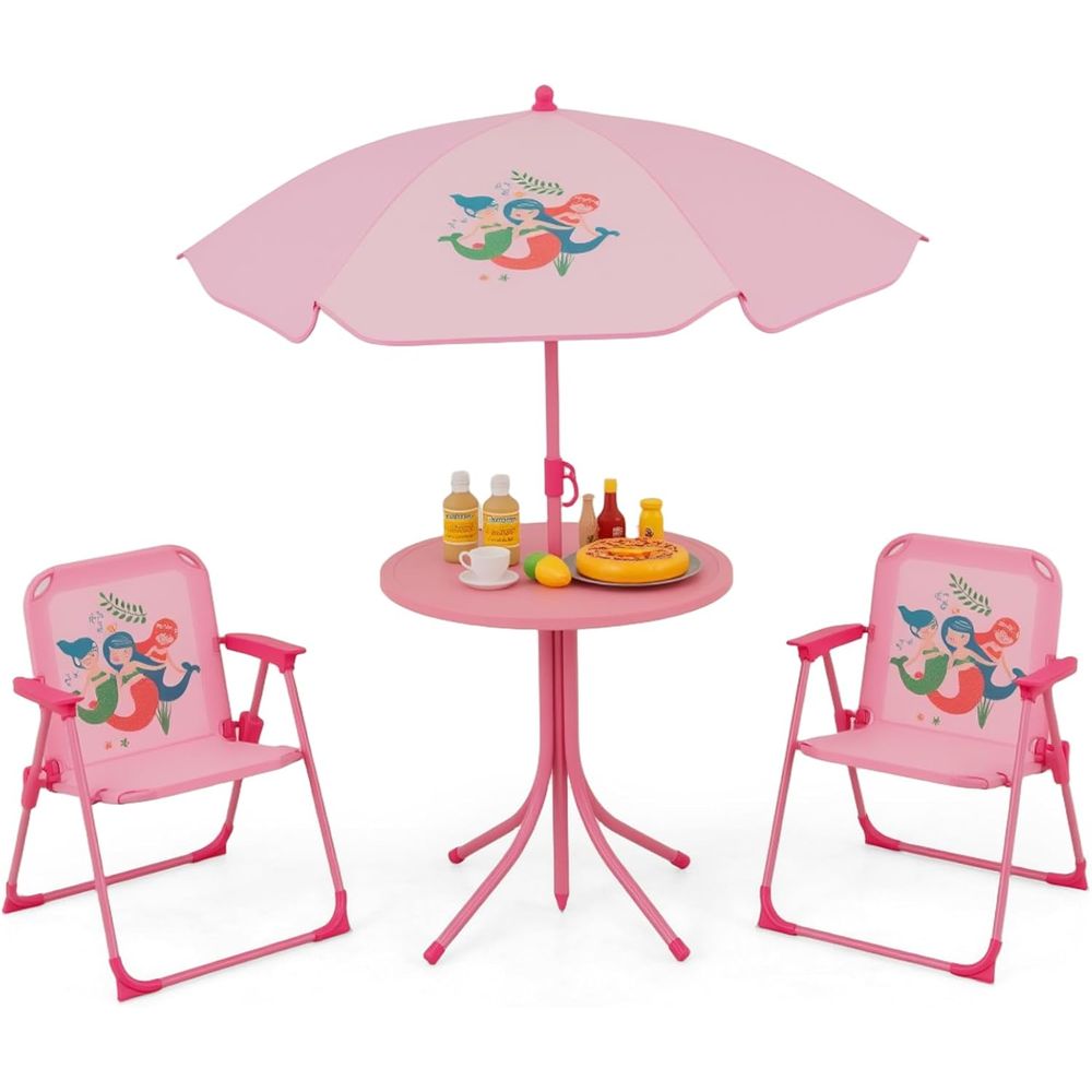 Kids Outdoor Umbrella Chair - Kinder-Picknicktisch, Kinder-Außentisch mit 2 klappbaren Stühlen,