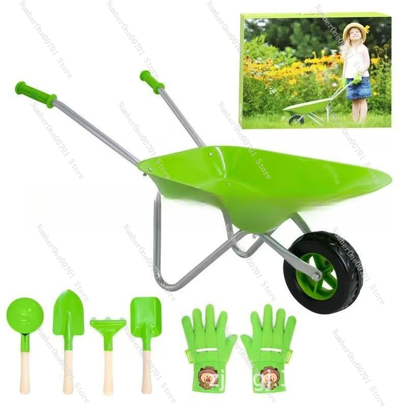 Kids Outdoor Activity Set - Kinder-Schubkarre für Draußen, Grünes Garten-Spielset für