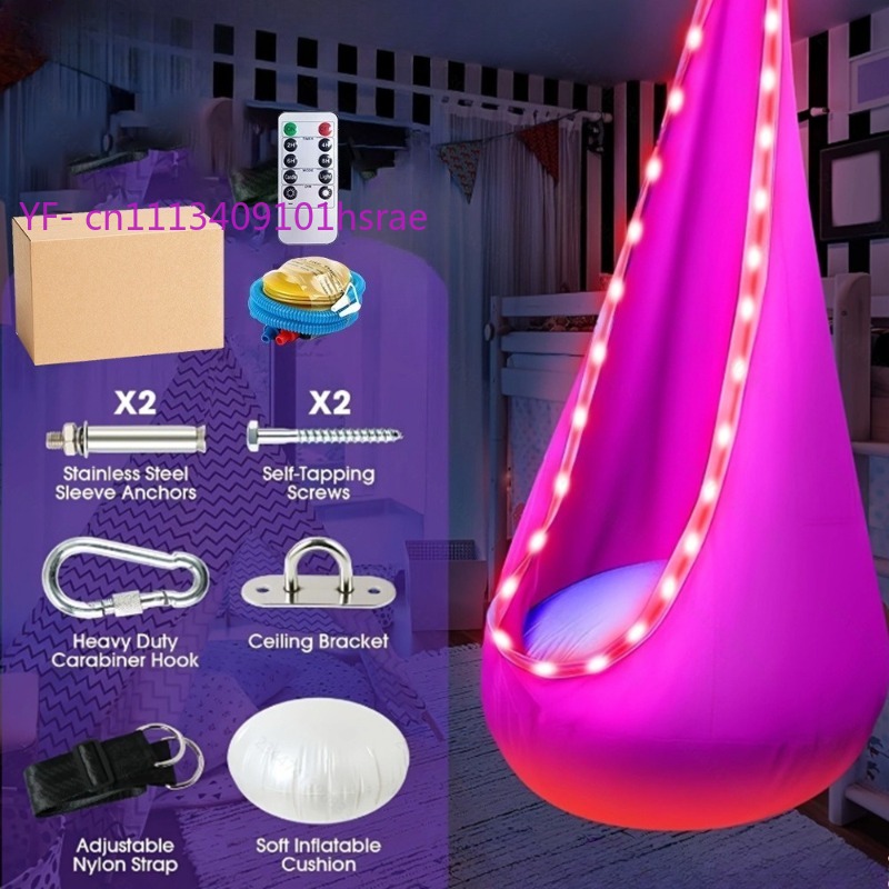 Kids Outdoor Hammock Chair - Leuchtende LED-Aufblasbare Hängematte Tragbarer Plüsch-Hängesessel für