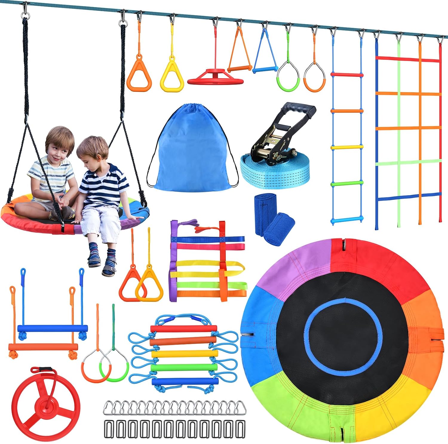 Kids Outdoor Ninja Set - Kinder-Outdoor-Ninja-Warrior-Hindernisparcours mit 50-Fuß-Schaukelset – Alle Regeln